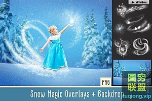 高清奇幻冰雪魔法雪花PNG透明层合成叠加素材Snow Magic Overlays