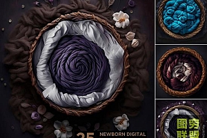 25张新生儿数字背景合成素材Newborn Digital Backdrops