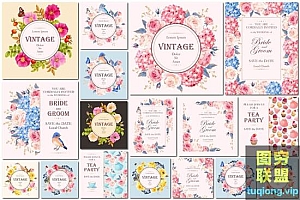 17款花鸟婚庆请柬矢量图片素材